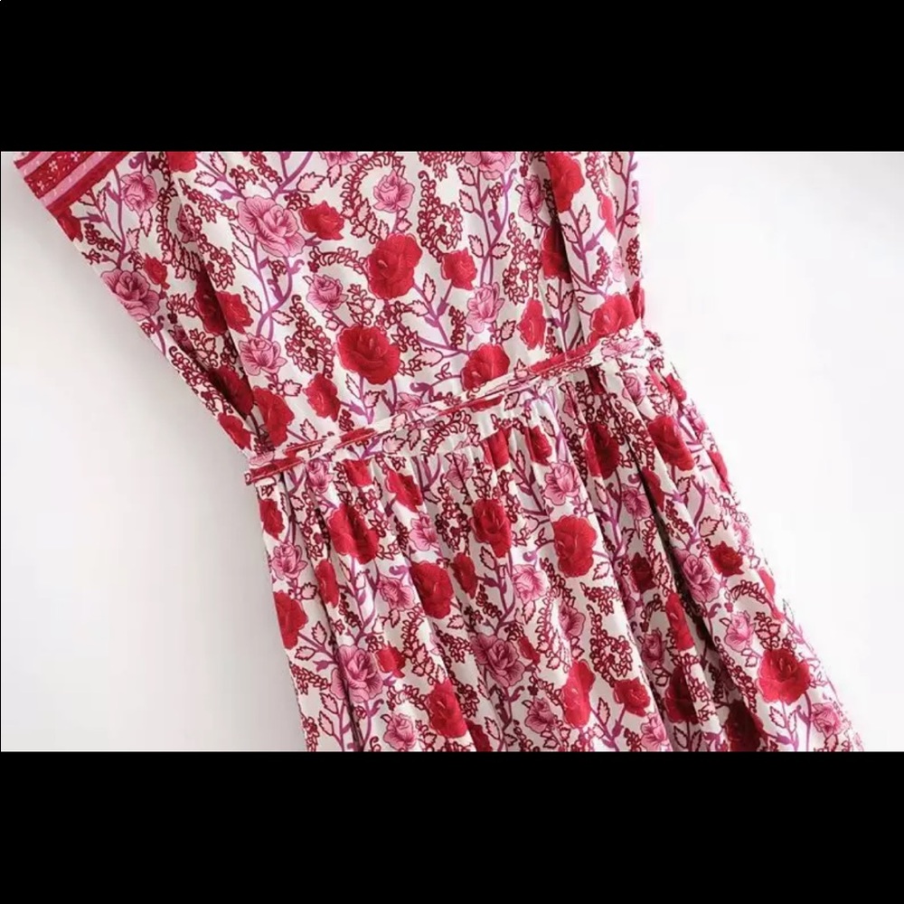 Boho Gypsy Floral Tiered Maxi Dress Blue Yellow - Picture 12 of 15